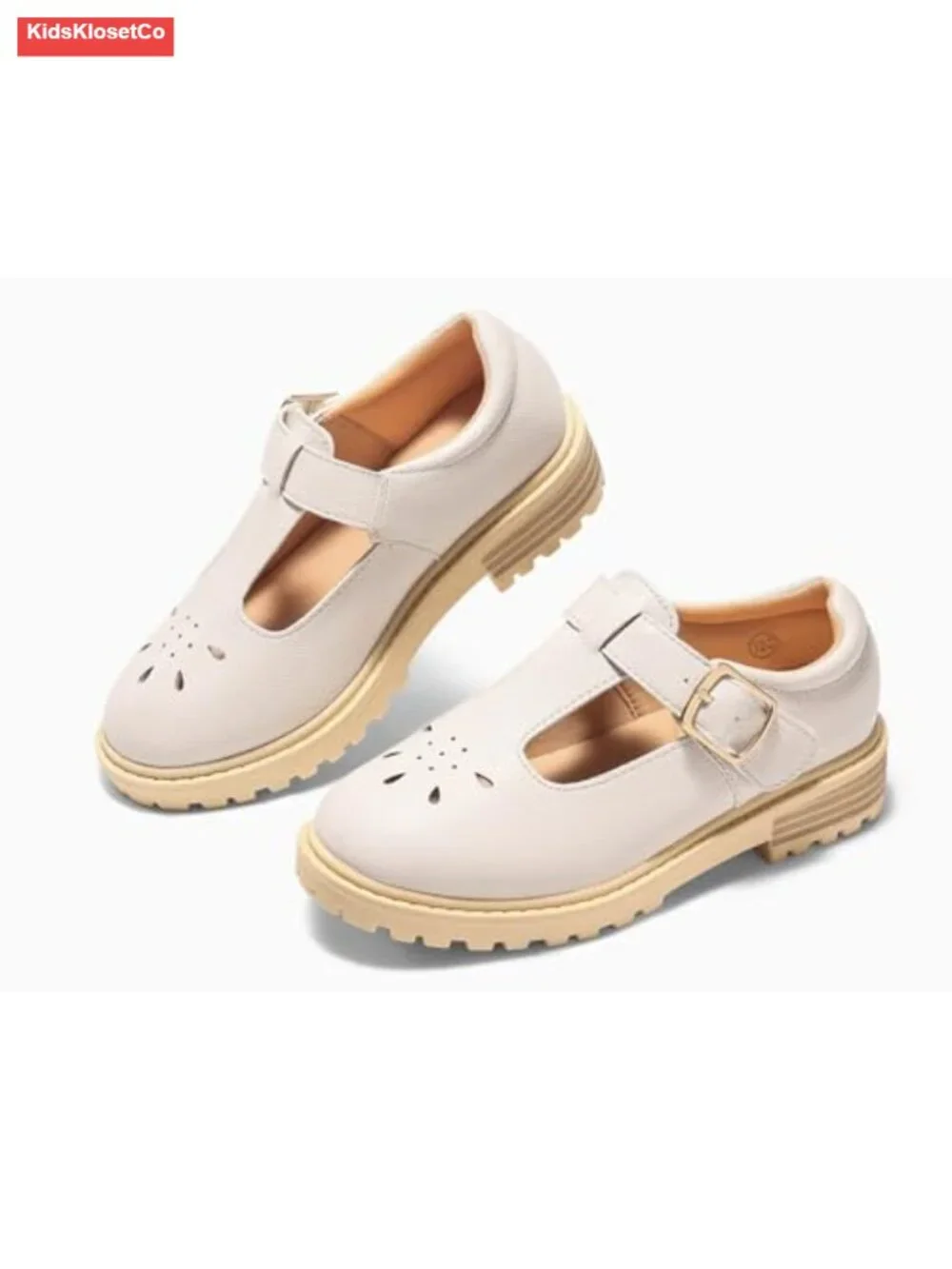 Girls Mary Jane Loafers T-Strap Flats Faux Leather Chunky Platform School